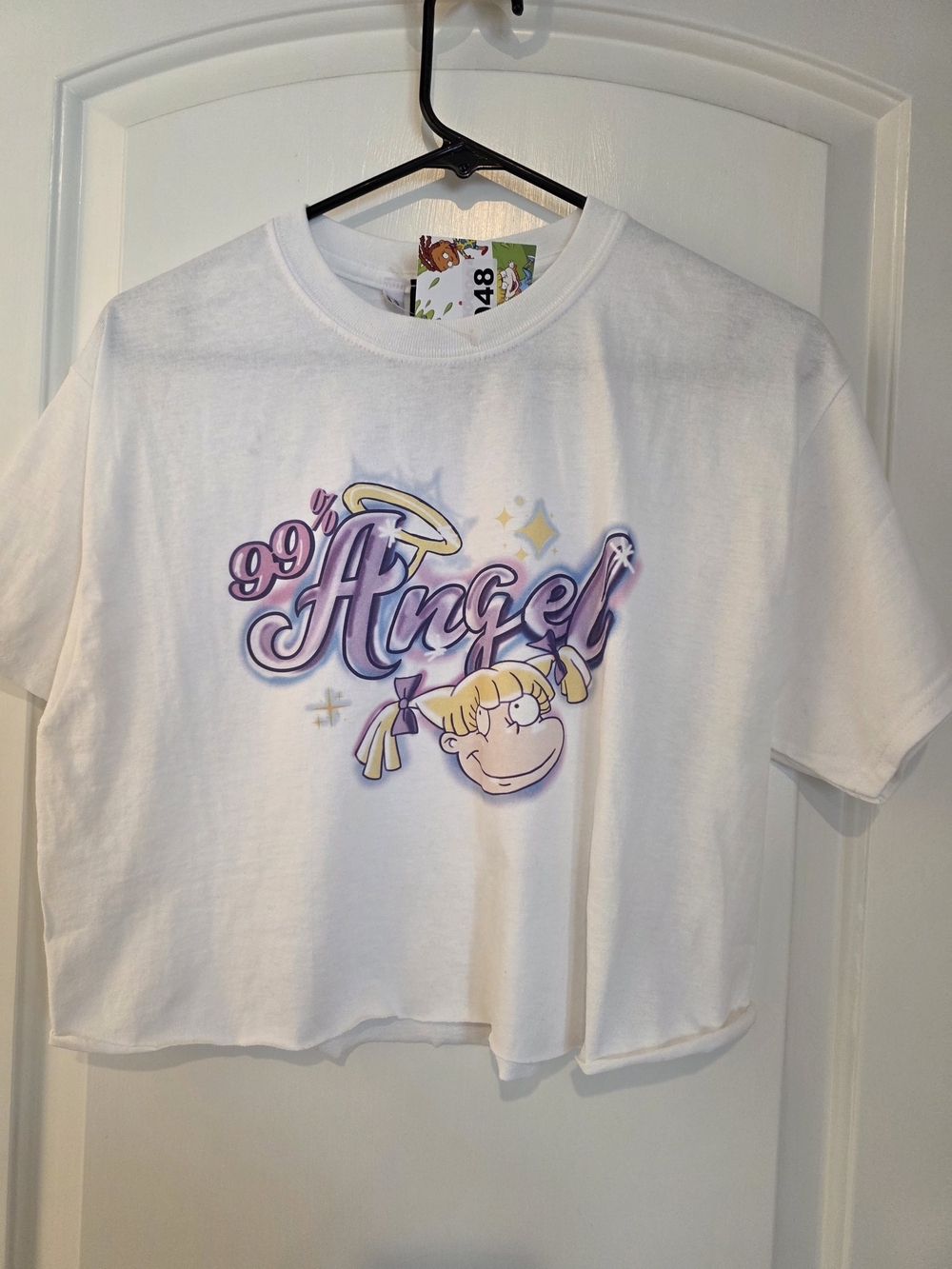 White "99% Angel" Graphic Crop Tee for Kids